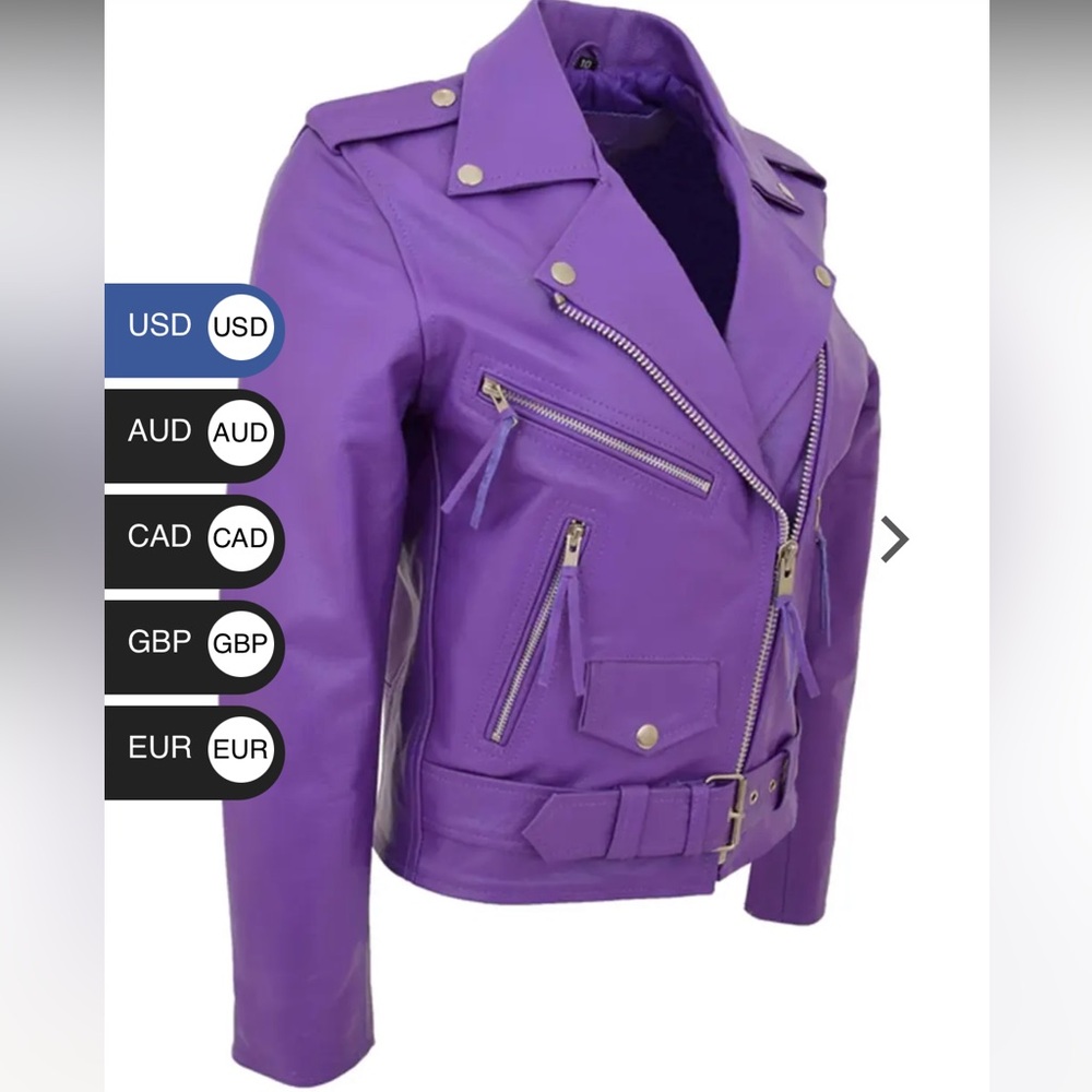 Purple Women's Leather Moto Jacket - Classic Biker Style - Picture 4 of 8